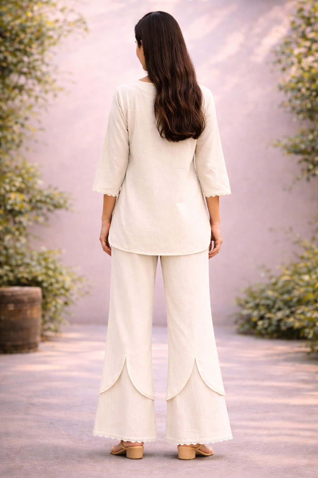 FLOWZO Women Comfortable Kurti Palazzo Set with Pockets | Stylish Curve Hem Kurti Pant Set for Women | Premium Home Wear Co-Ord Set