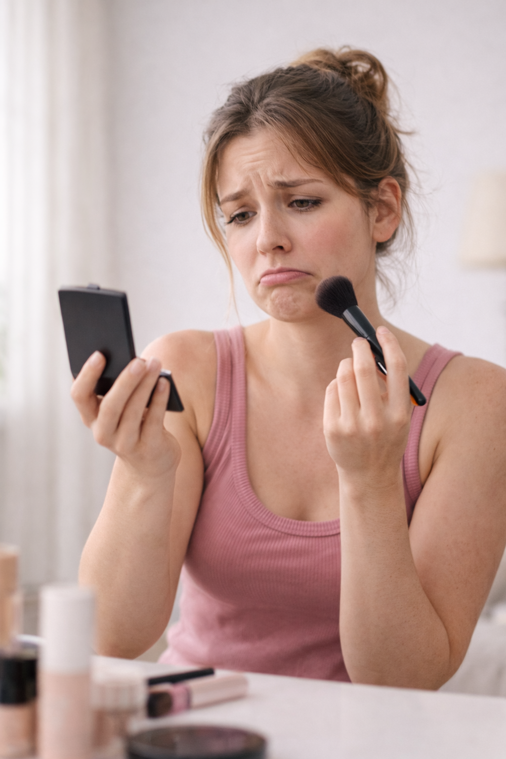 Compact Makeup Vanity With LED Mirror