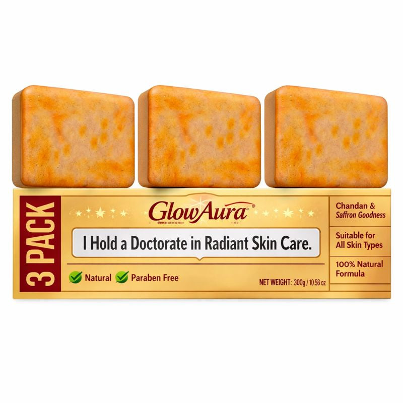 GlowAura Glow & Tan Removal Soap – Saffron & Sandalwood Skin Brightening Bath Soap with UV Protection Support