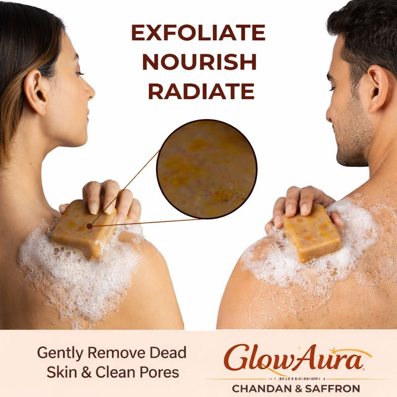 GlowAura Glow & Tan Removal Soap – Saffron & Sandalwood Skin Brightening Bath Soap with UV Protection Support
